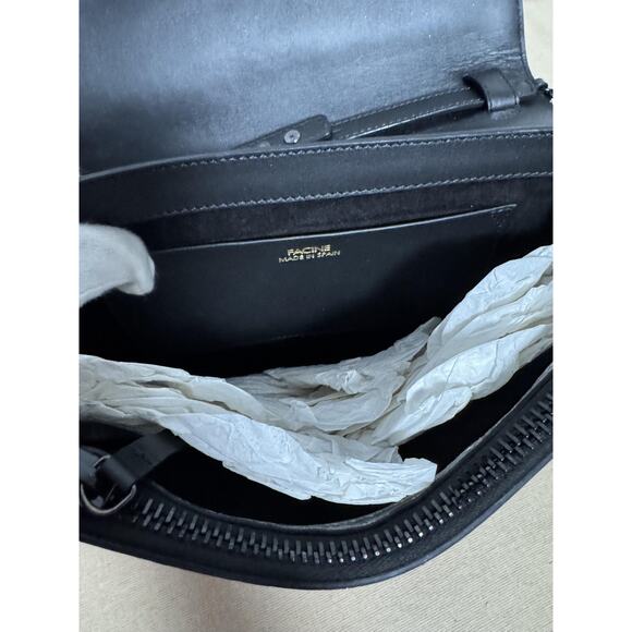 Facine Crossbody Bag Womens Black Silver Chain Strap Envelope Flap Made Spain - Picture 10 of 12